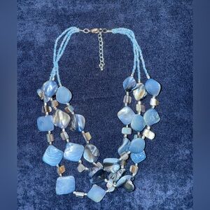 Blue natural stone layered choker necklace with adjustable clasp